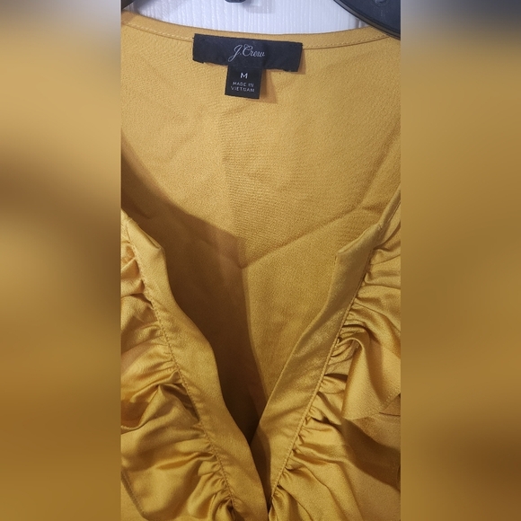 J Crew, Size M Goldenrod Ruffle Front Long Sleeve Satin Crepe Blouse - Picture 2 of 4